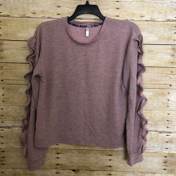 Xhilaration Women's Pink Ruffle Sleeves French Terry Top - Medium - Coquette - Picture 1 of 6